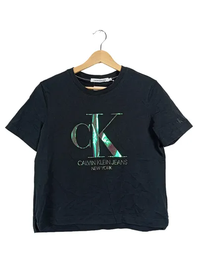 Calvin Klein Jeans T-Shirt Damen Gr. M Schwarz CK Logo Holographic Print