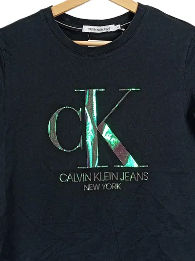 Calvin Klein Jeans T-Shirt Damen Gr. M Schwarz CK Logo Holographic Print