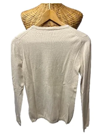 Tommy Hilfiger Pullover Damen Gr. 36/S Beige Baumwolle Logo Basic Rundhals
