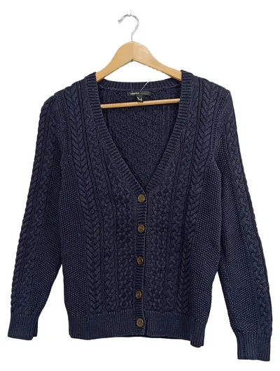 Mango Herren Strickjacke Gr. 46/S Blau Zopfstrickmuster Casual
