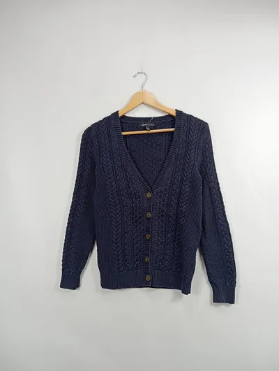 Mango Herren Strickjacke Gr. 46/S Blau Zopfstrickmuster Casual