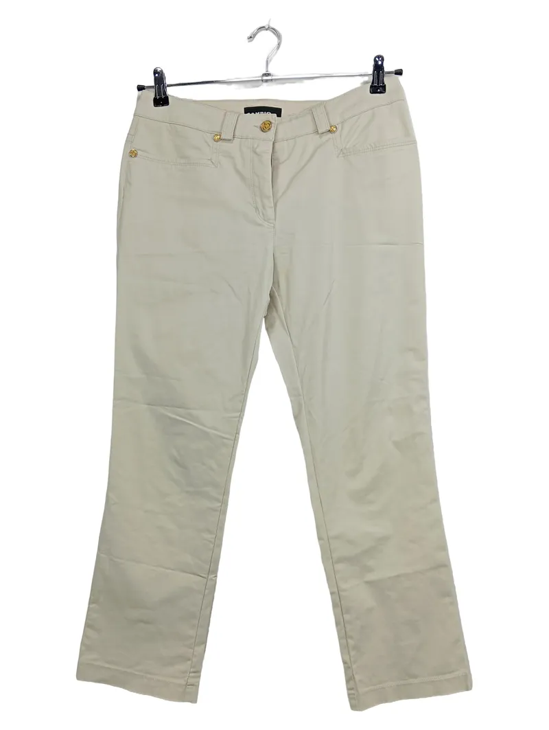 CAMBIO Damen Stoffhose Gr. 40 Beige Chino Baumwolle Gold-Knöpfe 1