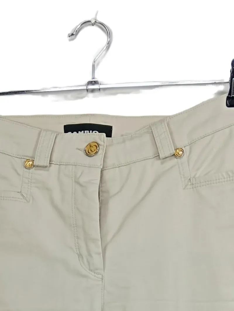 CAMBIO Damen Stoffhose Gr. 40 Beige Chino Baumwolle Gold-Knöpfe 2