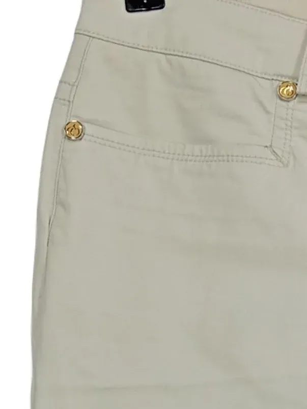 CAMBIO Damen Stoffhose Gr. 40 Beige Chino Baumwolle Gold-Knöpfe 3