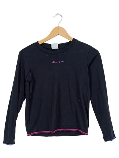 Champion Damen Langarmshirt Schwarz Gr. M Logo Sportlich Baumwolle