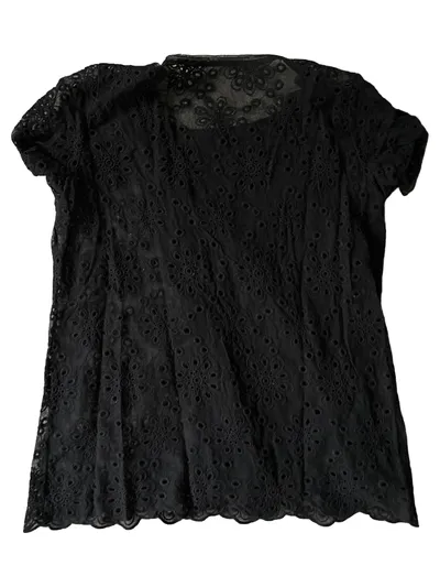 Liu Jo Damen T-Shirt Gr. 44 Schwarz Lochmuster Spitze Elegant