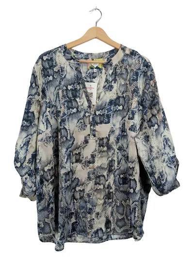 ANNI FOR FRIENDS Damen Bluse Gr. 48 Schlangenmuster Blau Beige Polyester