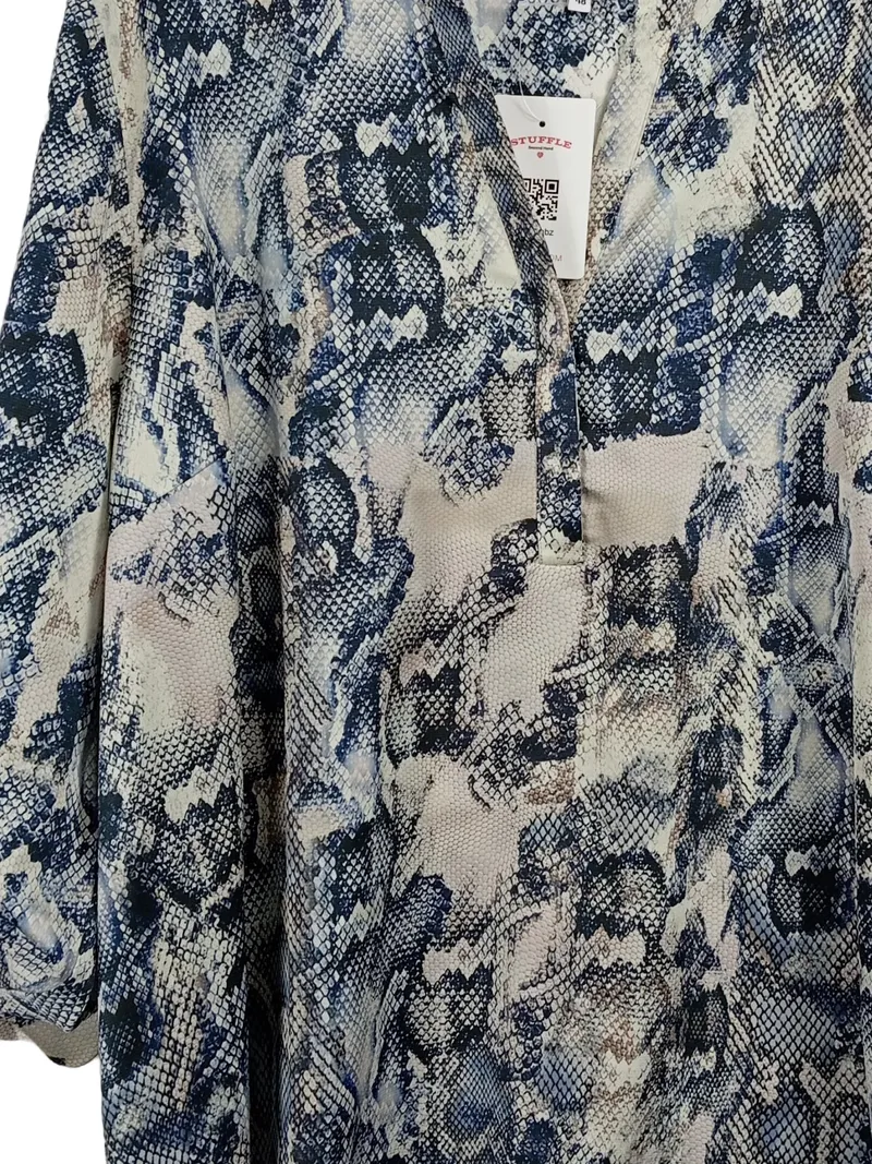 ANNI FOR FRIENDS Damen Bluse Gr. 48 Schlangenmuster Blau Beige Polyester 2