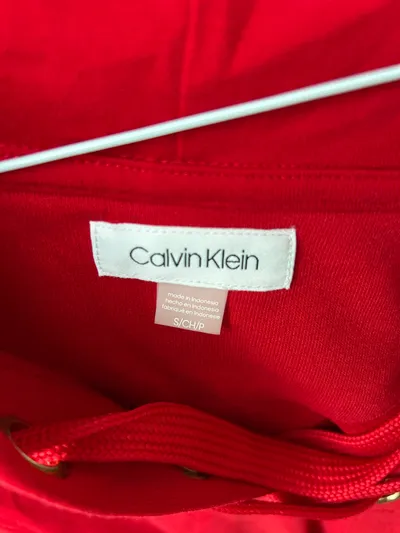 Calvin Klein Damen Hoodie Kleid Rot Schnürung Kapuze Gr. S