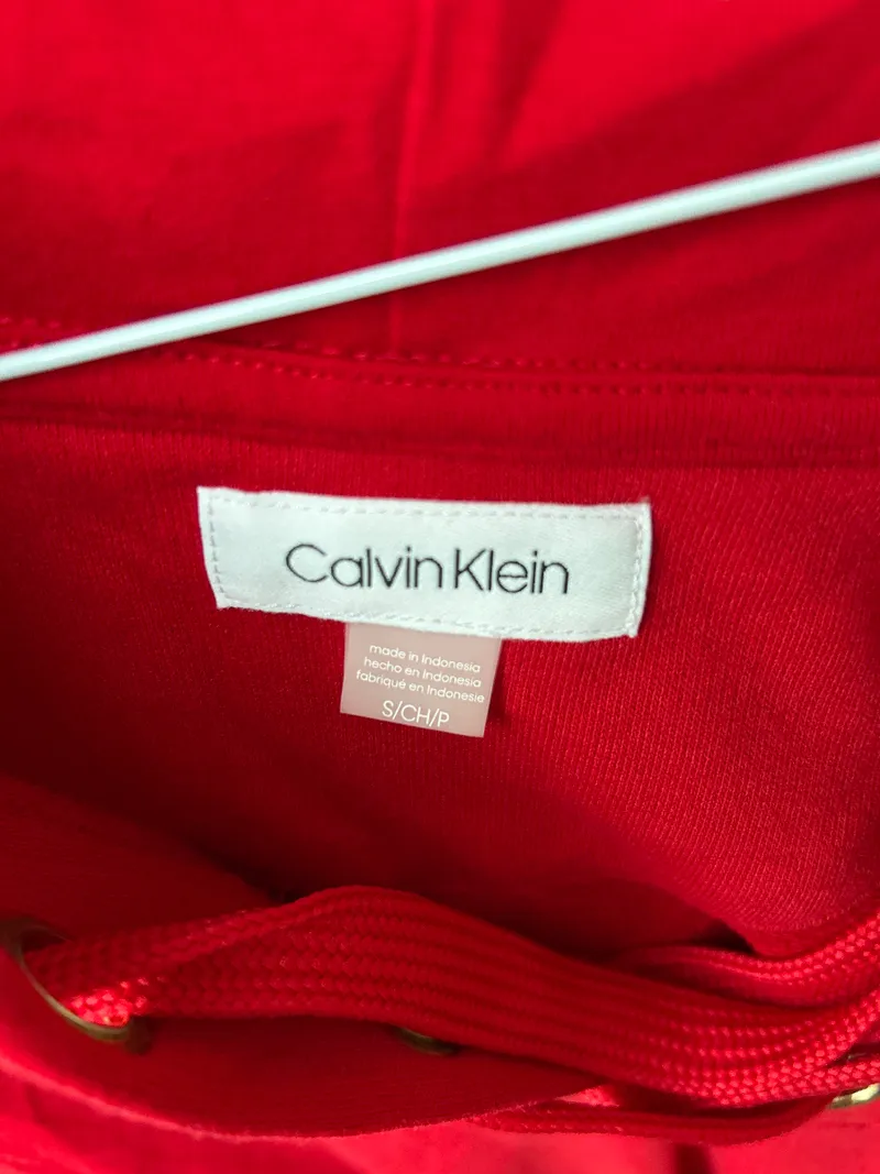 Calvin Klein Damen Hoodie Kleid Rot Schnürung Kapuze Gr. S 2