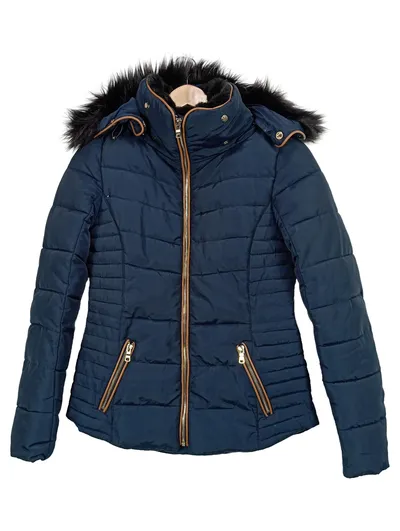 Blind Date Damen Steppjacke Winterjacke Gr. 34/XS Blau Fellkapuze