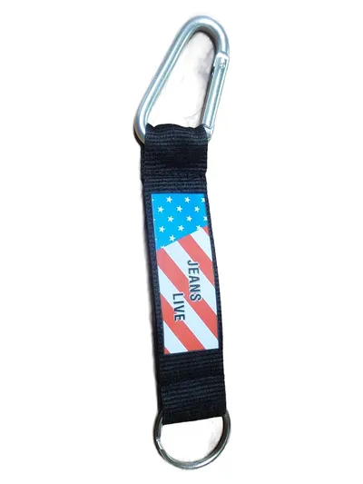 Schlüsselanhänger Karabiner USA Flagge Jeans Live Schwarz Nylon