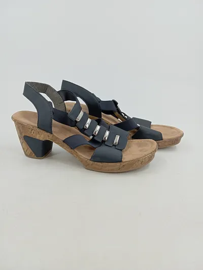 Rieker Damen Sandalen Sandaletten Schwarz Gr. 40 Blockabsatz 9 cm Sommer Schuhe