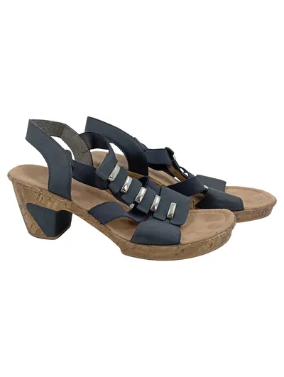 Rieker Damen Sandalen Sandaletten Schwarz Gr. 40 Blockabsatz 9 cm Sommer Schuhe