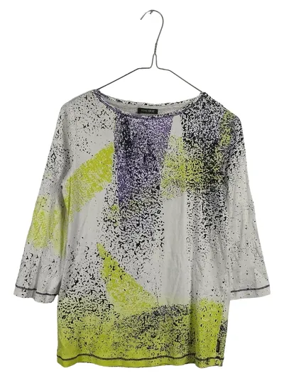 Hauber Damen Langarmshirt Shirt Gr. 38 M Bunt Abstrakt Baumwolle Rippstrick