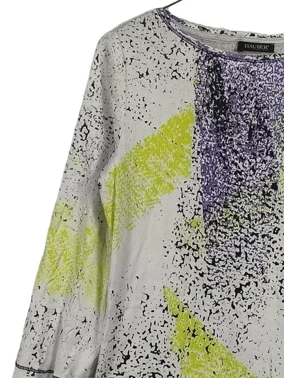 Hauber Damen Langarmshirt Shirt Gr. 38 M Bunt Abstrakt Baumwolle Rippstrick