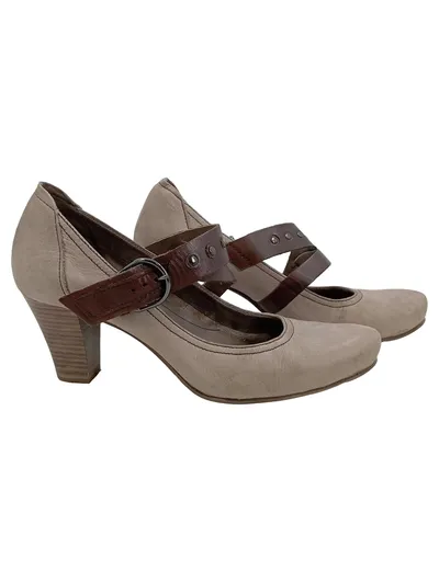 Tamaris Pumps Damen Leder Riemen Elegant Beige Schnalle Gr. 40