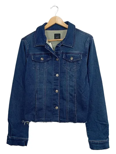 Yest Damen Jeansjacke Gr. 38 Blau Cropped Fransen Stretch Casual
