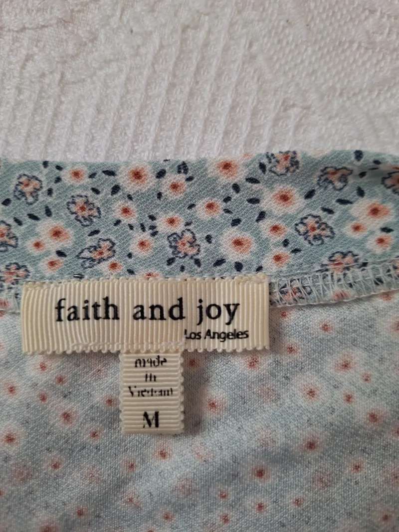 Faith and Joy Damen Bluse Gr. M/38 Blumenmuster Hellblau Rüschen 4