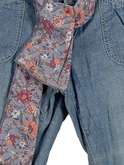 OneTouch Damen Jeans Regular Fit Gr. 38 Blau Bindegürtel Blumen