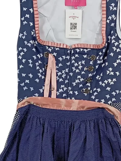 Krüger Madl Dirndl Trachtenkleid Blau Rosa Gr. 34 XS Schürze
