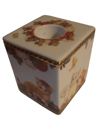 Bradford Editions Kerzenhalter Porzellan Katze Klassisch Weiß 7cm