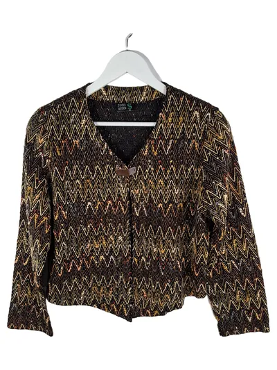 Seidel Moden Damen Strickjacke Zickzack Muster V-Ausschnitt Gr. 42 Mehrfarbig