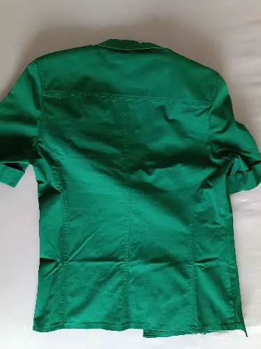 BASLER Damen Hemdbluse Gr. 40 Grün Kurzarm Baumwolle Gold-Details