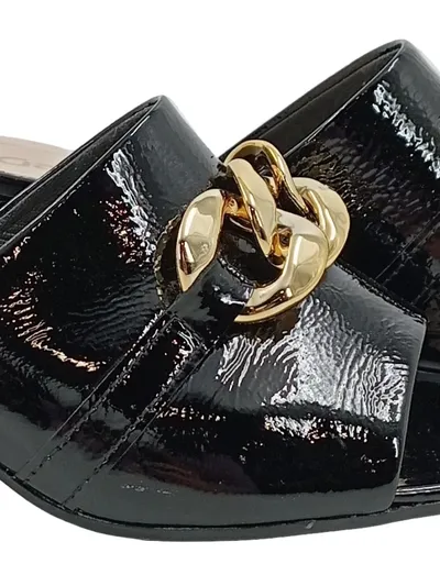 Gabor Damen Mules Pantoletten Lackleder schwarz Kette Gold Gr. 39