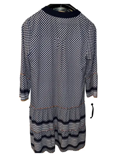 CARMEN Damen Freizeitkleid Gr. 38 M Blau Gemustert Casual V-Ausschnitt