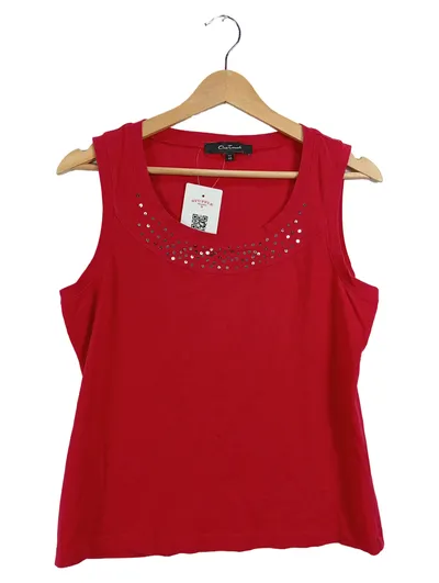 OneTouch Damen Top Gr. 40/L Rot Pailletten Ärmellos Baumwolle