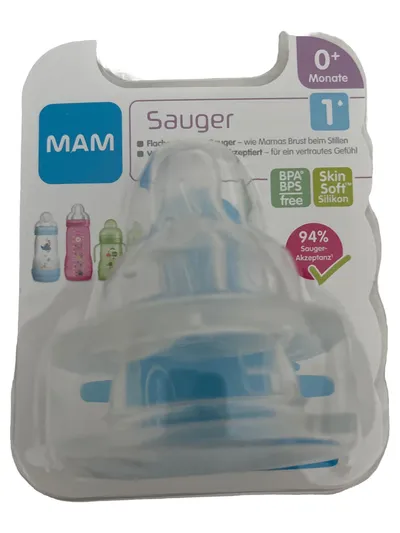 MAM Trinksauger Gr. 1M Silikon BPA Frei Blau 0+ Monate