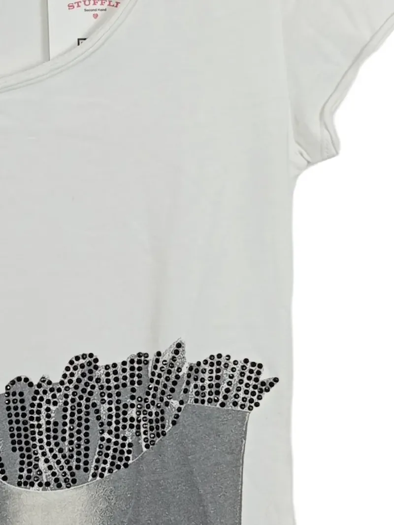 Einstein & Newton Damen T-Shirt Burger Pommes Print Strass Gr. XS Weiß 3