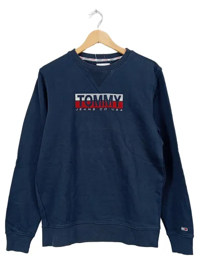Tommy Jeans Sweatshirt Herren Gr. S Blau Logo Pullover Baumwolle