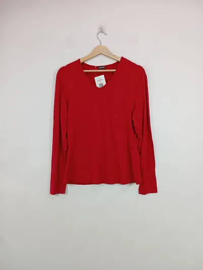 GERRY WEBER Damen Langarmshirt V-Ausschnitt Gr. 40 Rot Casual