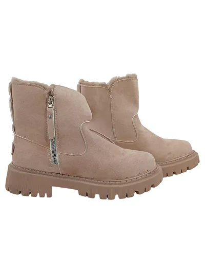 F&B Damen Stiefelette Gr. 39 Beige Fell gefüttert Chunky Sohle