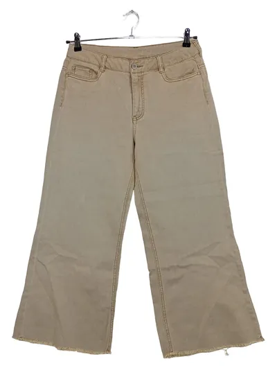 Pageone Damen Jeans Wide Fit Beige Gr. 40 Culotte Fransensaum
