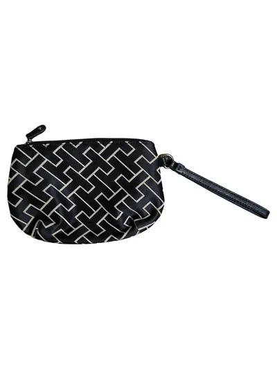 Tommy Hilfiger Clutch Wristlet Damen Schwarz Beige Monogramm Tasche
