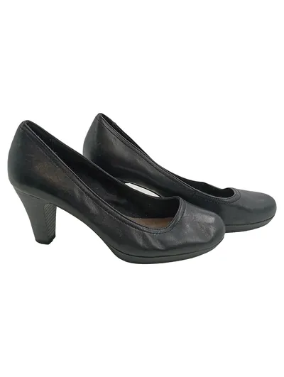 Tamaris Damen Pumps Schwarz Leder Gr. 38 Klassisch Business Absatz 8cm