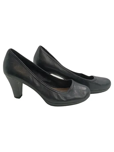 Tamaris Damen Pumps Schwarz Leder Gr. 38 Klassisch Business Absatz 8cm