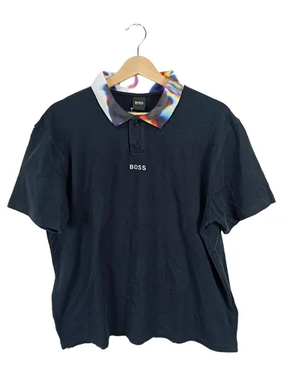 BOSS Hugo Boss Poloshirt Herren Gr. M/L Schwarz Bunter Kragen Maxim Zhestkov