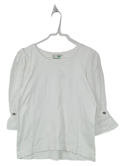 Folk Line Langarmshirt Damen Baumwolle M 38 Weiß Rüschen Rippstrick