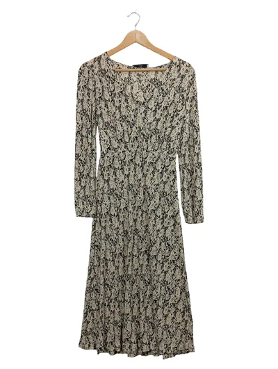 MANGO Damen Midikleid XS Schlangenmuster Langarm Beige Schwarz