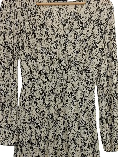 MANGO Damen Midikleid XS Schlangenmuster Langarm Beige Schwarz