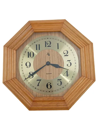 HB Wanduhr Holz Achteck Quarz Made in Germany Eiche Vintage 25cm