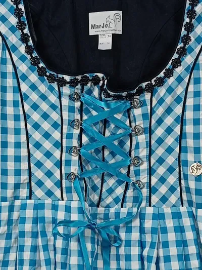 MarJo Trachtenkleid Dirndl Damen Blau Kariert Spitze Gr. 36 S