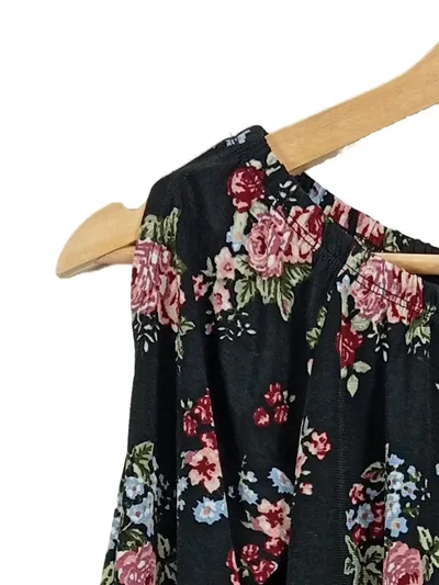 Myhalls Damen Bluse Off-Shoulder Blumenmuster Schwarz Gr. M