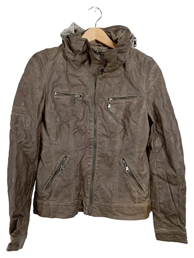Blind Date Damen Kunstlederjacke Kapuze Jacke Biker Casual Braun Gr. 34