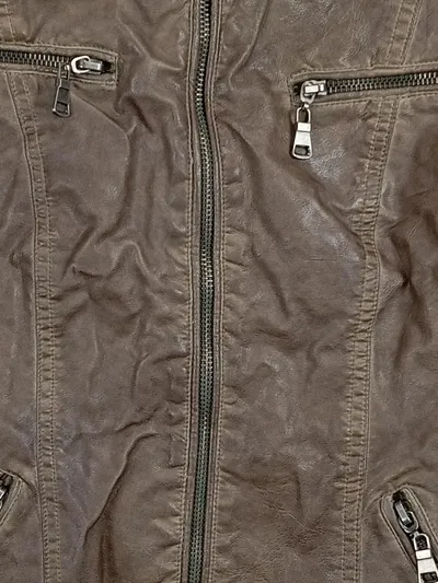 Blind Date Damen Kunstlederjacke Kapuze Jacke Biker Casual Braun Gr. 34