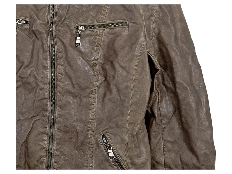 Blind Date Damen Kunstlederjacke Kapuze Jacke Biker Casual Braun Gr. 34 4